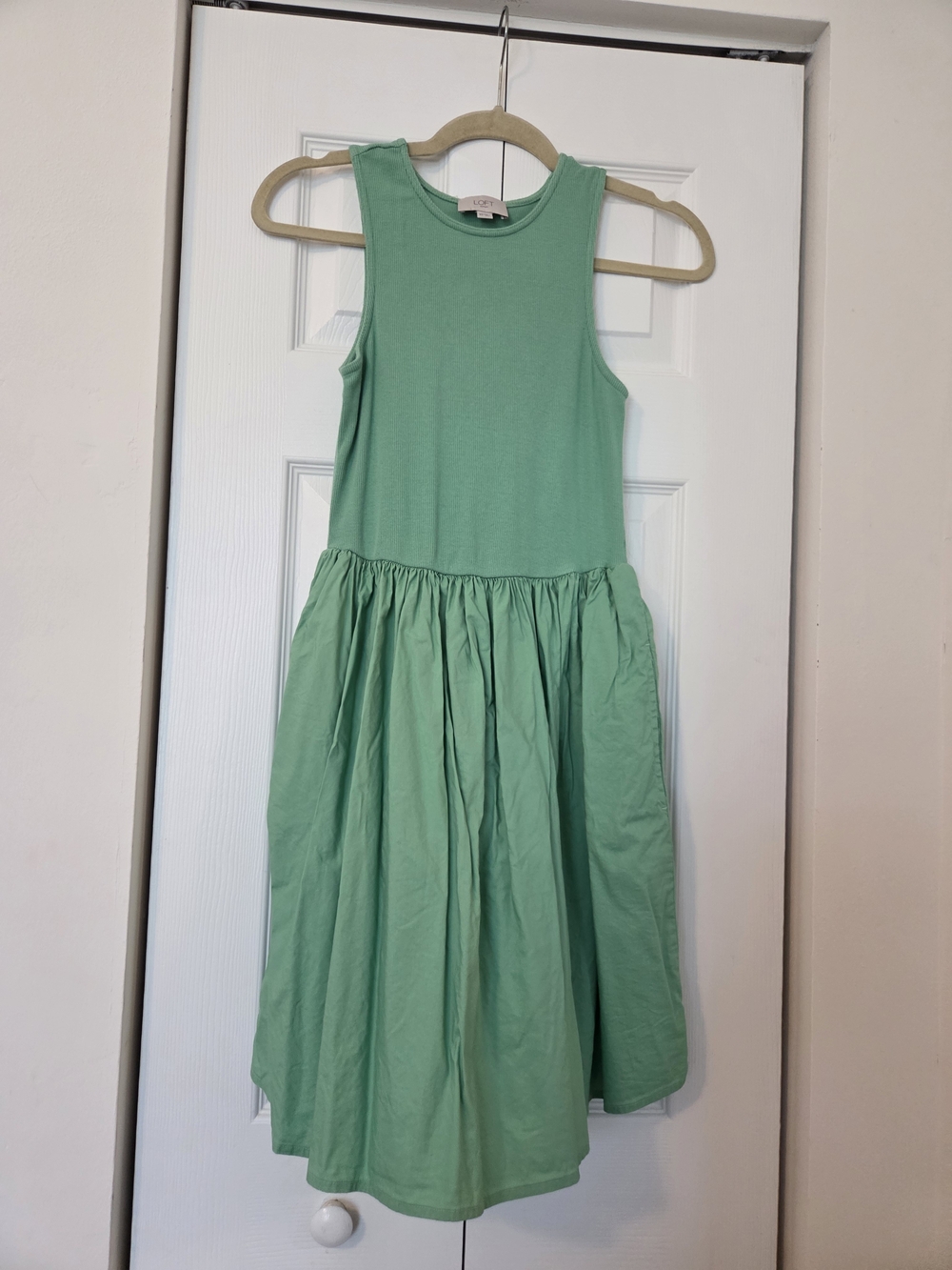 LOFT Sleeveless Mint Green Gathered-Waist Casual Dress